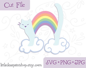 SVG Rainbow Cat cut file for Cricut, Silhouette, PNG, JPG pride kitty clip art