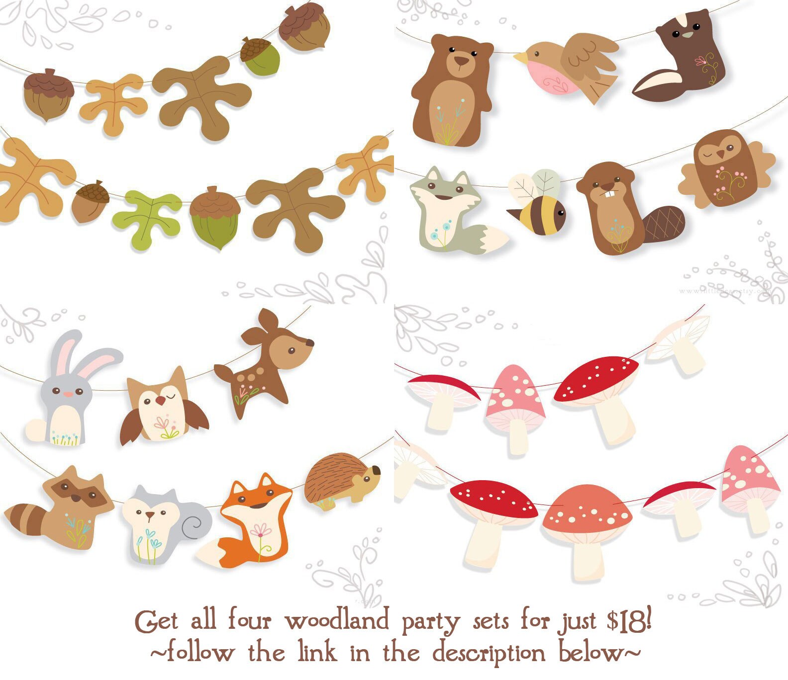 PDF SVG PNG Printable Leaves and Acorns Woodland Art - Etsy
