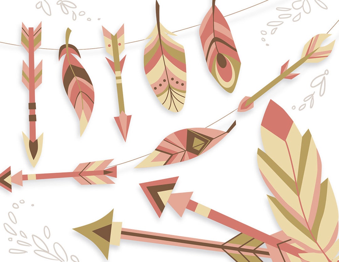 Printable Pink Feathers and Arrows, PNG Clip Art, PDF Files, SVG Cut ...