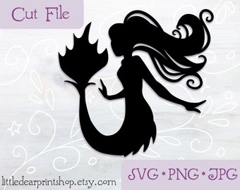 SVG Mermaid 2 cut file for Cricut, Silhouette, PNG, JPG sea life nautical decor art