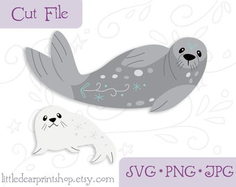 SVG Seal mama and baby cut files for Cricut, Silhouette, PNG, JPG nautical animal clip art