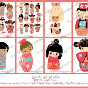 diy Printable Kokeshi Dolls Garland, PDF, SVG, PNG download, Japan clip art for Party Decorations, Scrapbooking, Finger Puppets and More image 4