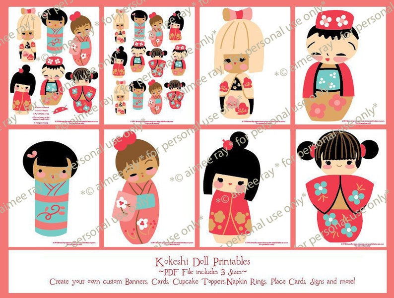 diy Printable Kokeshi Dolls Garland, PDF, SVG, PNG download, Japan clip art for Party Decorations, Scrapbooking, Finger Puppets and More image 4