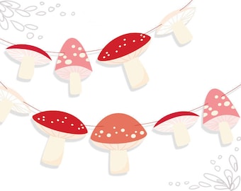 Printable Mushrooms woodland art PDF, SVG, PNG digital files, make party decor, Garlands, Stickers, Cards, Cupcake Toppers, more!