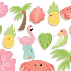 Tropical Flamingo Party Printable digital download clip art PDF, PNG, SVG for Hawaiian Luau or Birthday Garlands, Summer Beach party