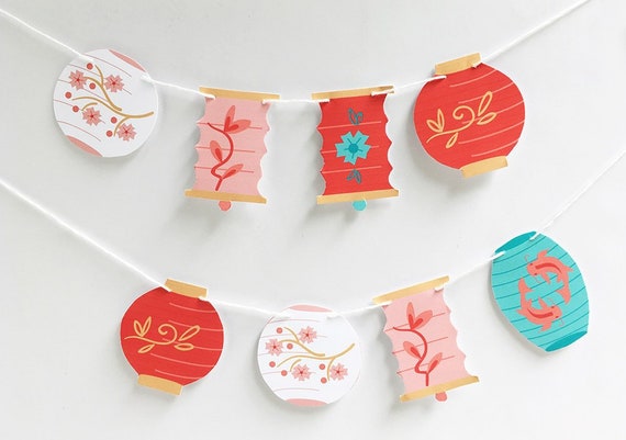 Printable Chinese New Year Banner Printable Happy Chinese New Year Bunting Chinese  New Year Garland Red Lunar New Year Decorations 