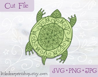 SVG Mandala Turtle cut file for Cricut, Silhouette, PNG, JPG yoga clip art