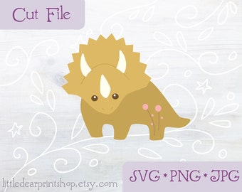 SVG Triceratops gesneden bestand voor Cricut, Silhouette, PNG, JPG schattige dinosaurus illustraties