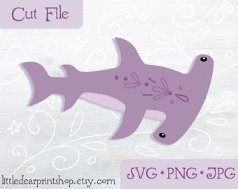 SVG Hammerhead Shark cut file for Cricut, Silhouette, PNG, JPG ocean beach sea creature clip art