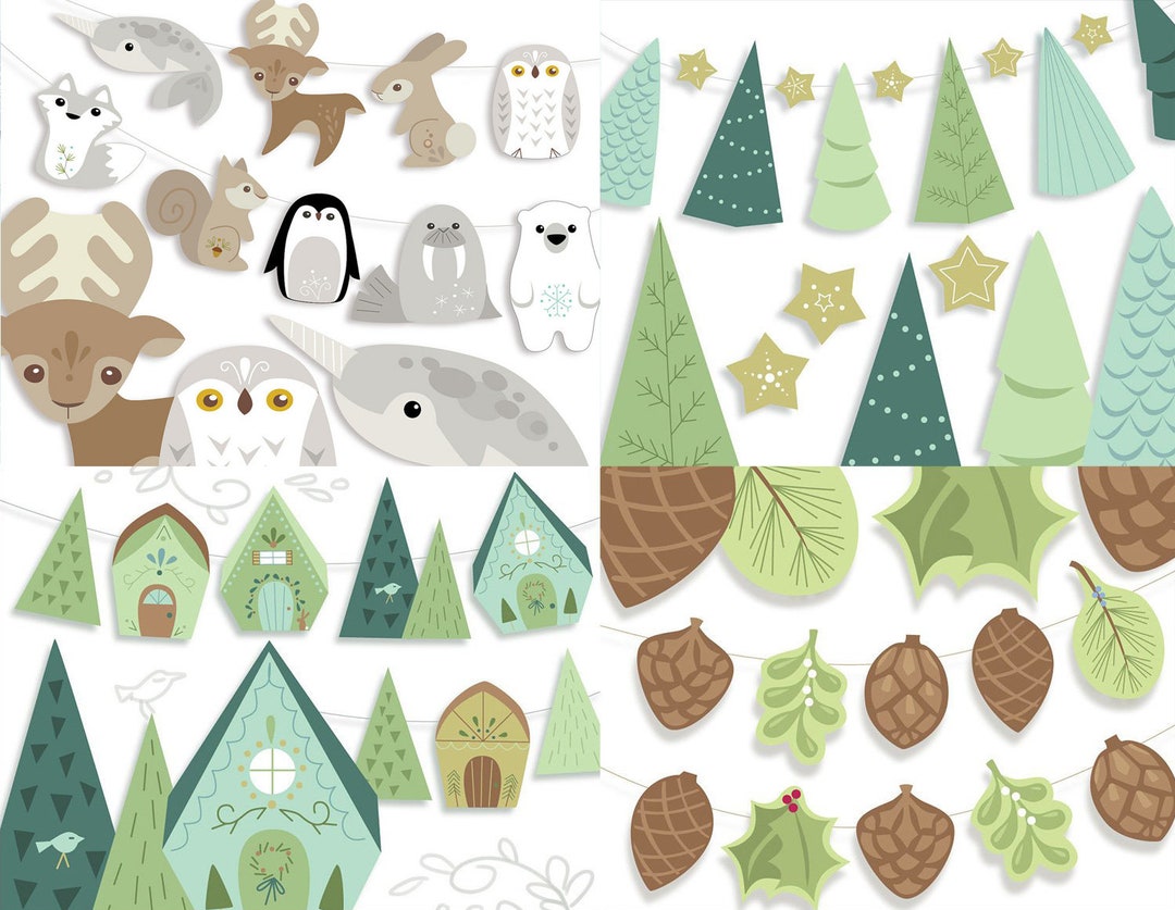 Four Sets of Printable Winter Wonderland Woodland Party Decorations PDF ...