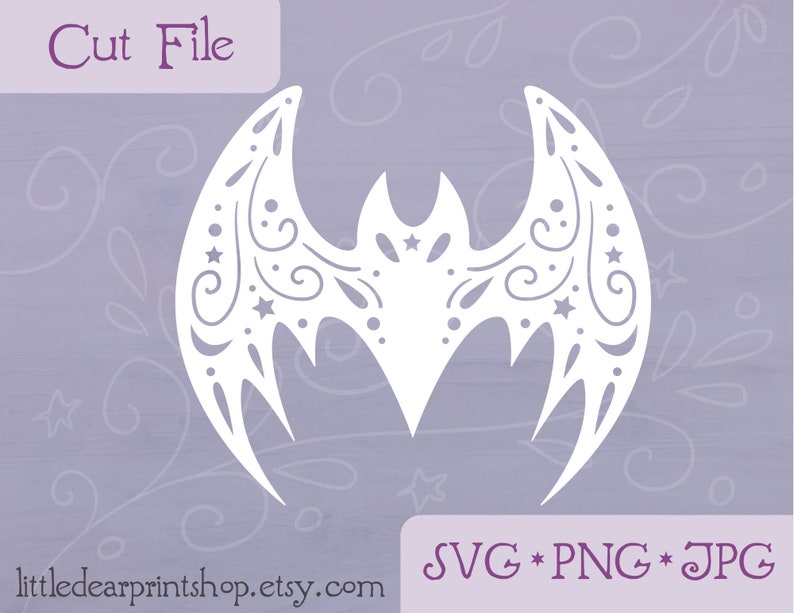 SVG Halloween Bat cut file for Cricut, Silhouette, PNG, JPG night sky mandala clip art image 2