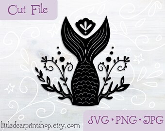 SVG Mermaid tail cut file for Cricut, Silhouette, PNG, JPG sea life mandala clip art