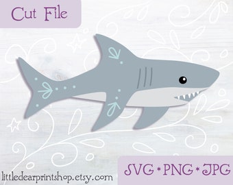 SVG Great White Shark cut file for Cricut, Silhouette, PNG, JPG ocean beach sea creature clip art