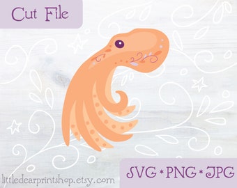 SVG Octopus cut file for Cricut, Silhouette, PNG, JPG ocean beach sea creature clip art