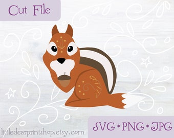 SVG Chipmunk cut file for Cricut, Silhouette, PNG, JPG woodland animal clip art