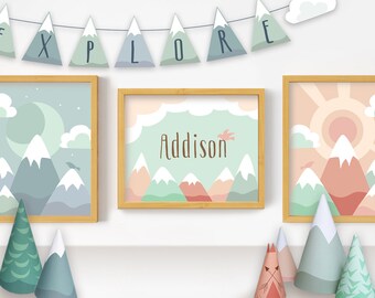 Printable Mountain Sun Adventure Nursery Decor Wall Art Print | Etsy