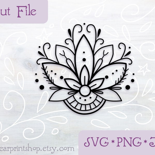 SVG Lotus Flower cut file for Cricut, Silhouette, PNG, JPG yoga clip art