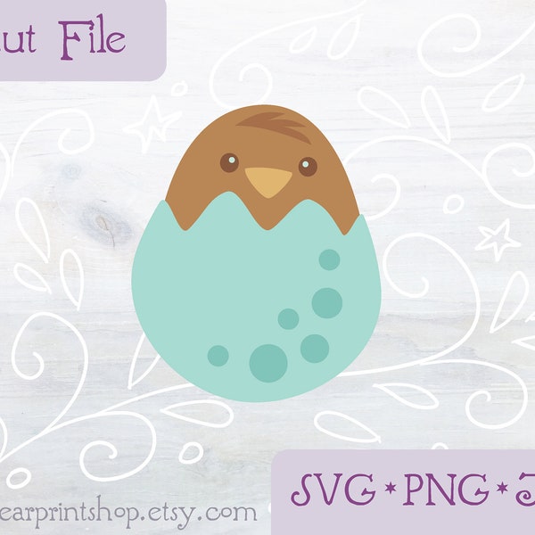 SVG Baby Bird in Egg cut file for Cricut, Silhouette, PNG, JPG Easter spring nest animal clip art