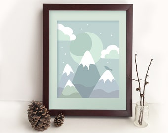 Printable Mountain Moon adventure Nursery decor wall art print