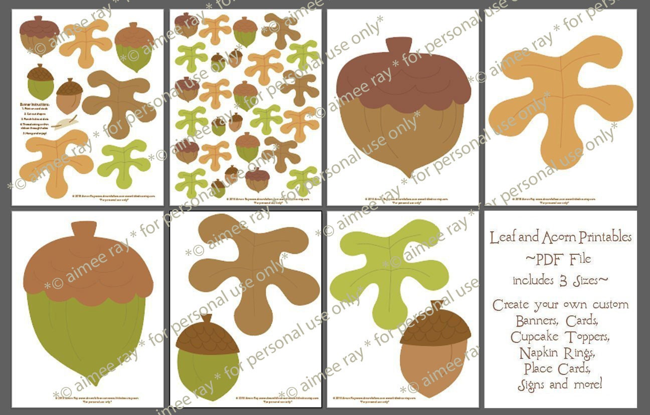 PDF SVG PNG Printable Leaves and Acorns Woodland Art - Etsy