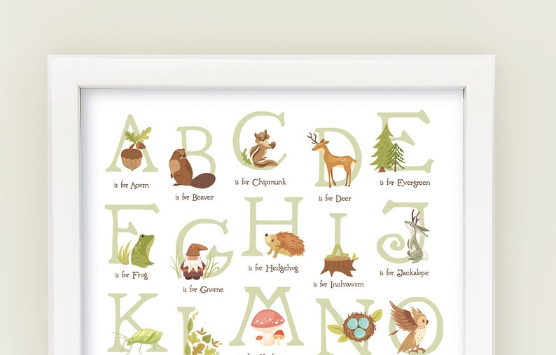 Woodland Animal Alphabet Wall Art Forest Animals ABC Nursery Etsy