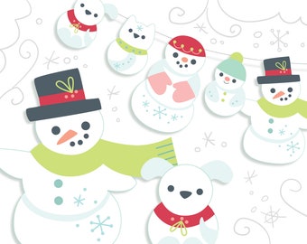 PDF, PNG, SVG Afdrukbare Snowman Family Christmas Party downloads, gesneden bestanden voor cricut en silhouet, maak Slingers, vakantie decor