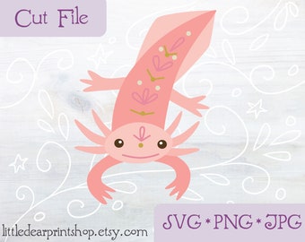 SVG Axolotl cut file for Cricut, Silhouette, PNG, JPG amphibian animal clip art