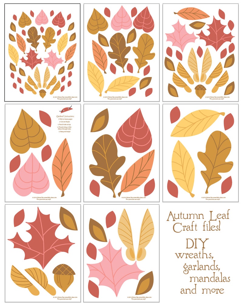 Autumn Fall Leaves decor, PDF, SVG, PNG printable craft files for Garlands, Wreaths, Mandalas, Classroom decor and more image 7