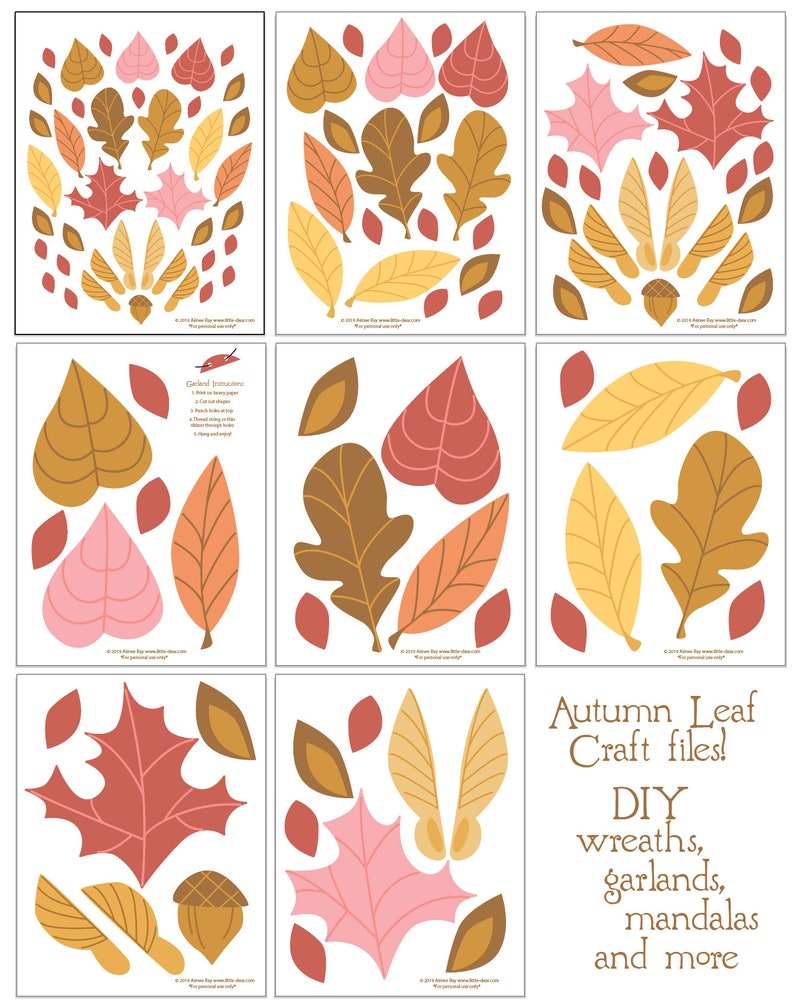 Décor de feuilles d'automne d'automne, PDF, SVG, fichiers d'artisanat imprimables PNG pour guirlandes, couronnes, mandalas, décor de salle de classe et plus encore image 7