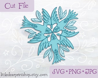 SVG Three Birds cut file for Cricut, Silhouette, PNG, JPG feathers mandala clip art