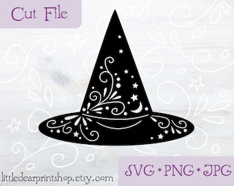 SVG Halloween Witch Hat cut file for Cricut, Silhouette, PNG, JPG spooky mandala clip art