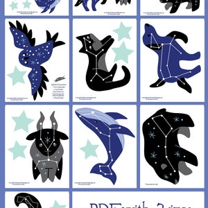 PDF, SVG, PNG Printable Animal Constellations craft print and cut files, outer space, stars, celestial, zodiac image 2