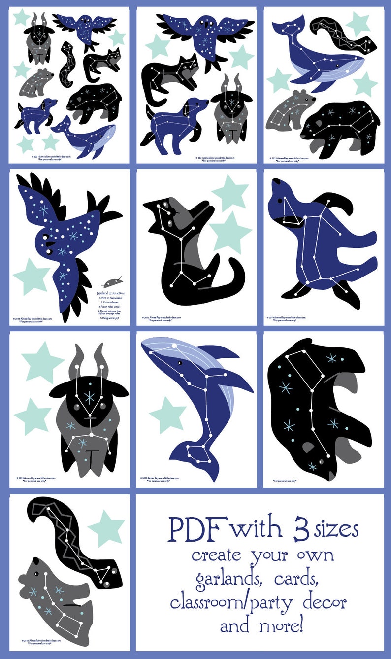 PDF, SVG, PNG Printable Animal Constellations craft print and cut files, outer space, stars, celestial, zodiac image 2