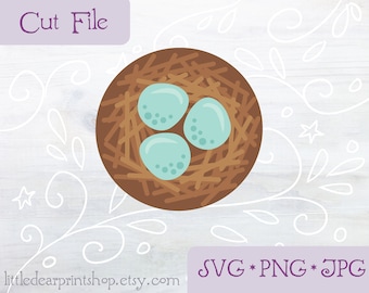 SVG Bird's Nest met eieren gesneden bestand voor Cricut, Silhouette, PNG, JPG lente nest dierlijke illustraties