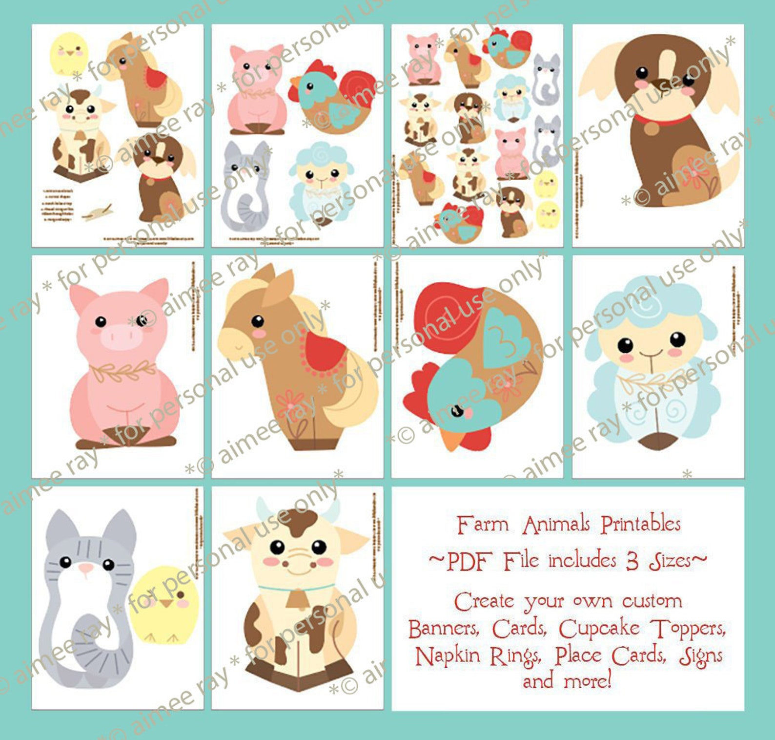 Printable Farm Animals Art PDF PNG SVG Digital Paper Craft - Etsy