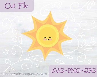 SVG Happy Sun cut bestand voor Cricut, Silhouette, PNG, JPG gelukkige zonnige illustraties