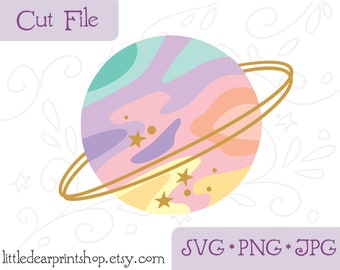 SVG Planet Rainbow cut file for Cricut, Silhouette, PNG, JPG celestial space clip art