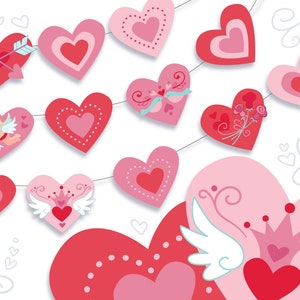 Printable Valentine's Day Hearts for Garlands, Party Decorations, Scrapbooking, Cupcake Toppers and Cards