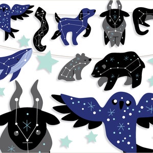 PDF, SVG, PNG Printable Animal Constellations craft imprimer et couper des fichiers, espace extra-atmosphérique, étoiles, céleste, zodiaque