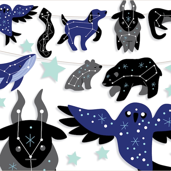 PDF, SVG, PNG Printable Animal Constellations craft print and cut files, outer space, stars, celestial, zodiac