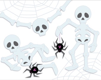 SVG Skelly en Spidey Halloween gesneden bestanden voor Cricut, Silhouet, jointed papieren poppenskelet, spin