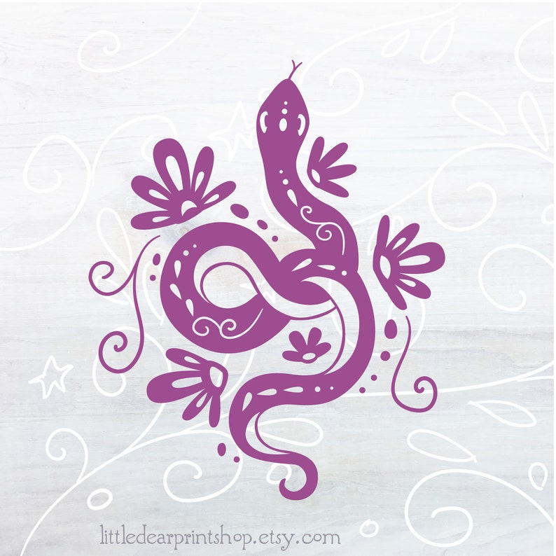 SVG Snake and Flowers cut file for Cricut, Silhouette, PNG, JPG feminist yoga clip art image 3