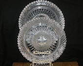 Heavy Cut Glass Avon Crystal Plates-Set of 3- Commemorative 1970 Dessert Salad Masonic Victorian Vintage Glass Diamond Pattern Clear Glass