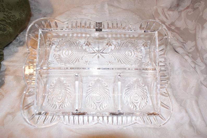 Vintage Clear Glass Divided Serving Tray Scalloped Edge Design Etsy
