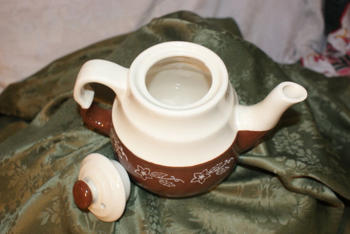 Oxford Stoneware Teapot Universal Cambridge Brown White Teapot Etsy