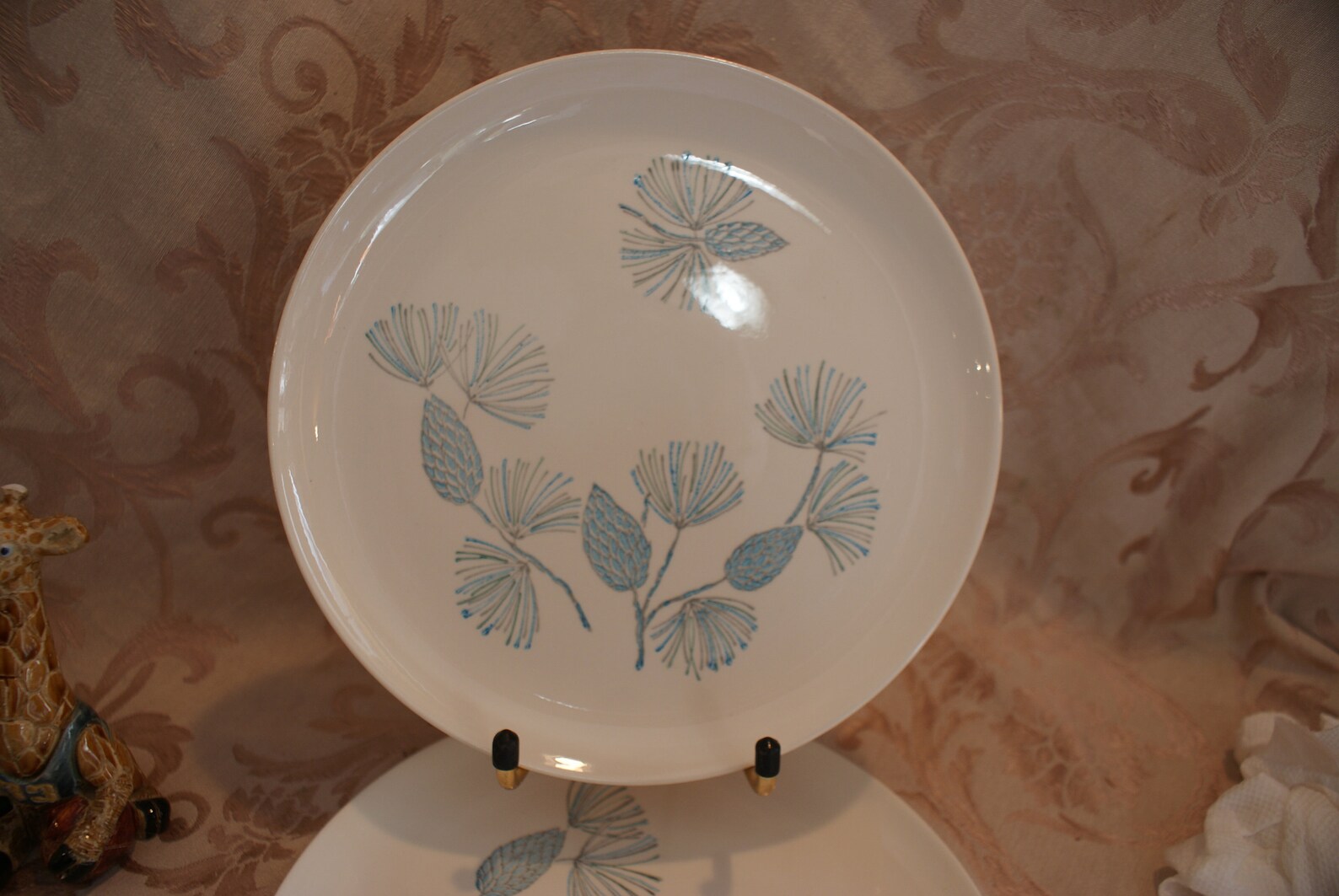 Vintage Ovenproof Dinnerware Blue Pine Cone Pattern Dinner Etsy