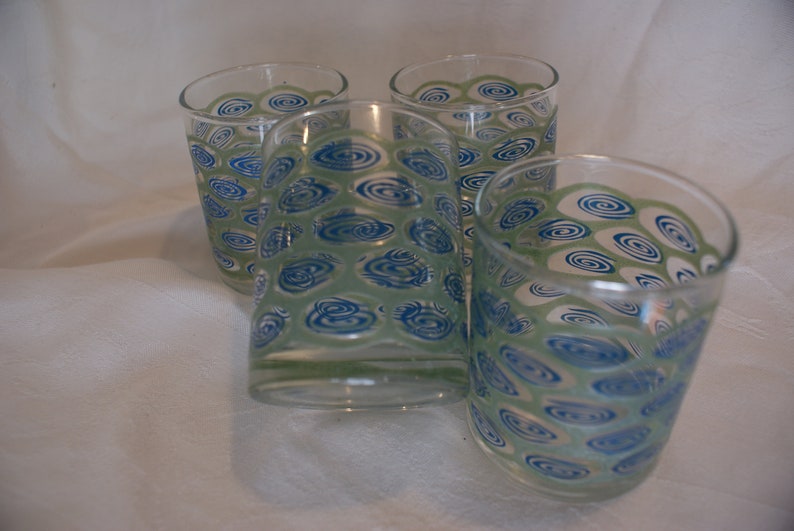 Mid Century Libbey Blue and Green Design Drinking Glasses Bar Etsy