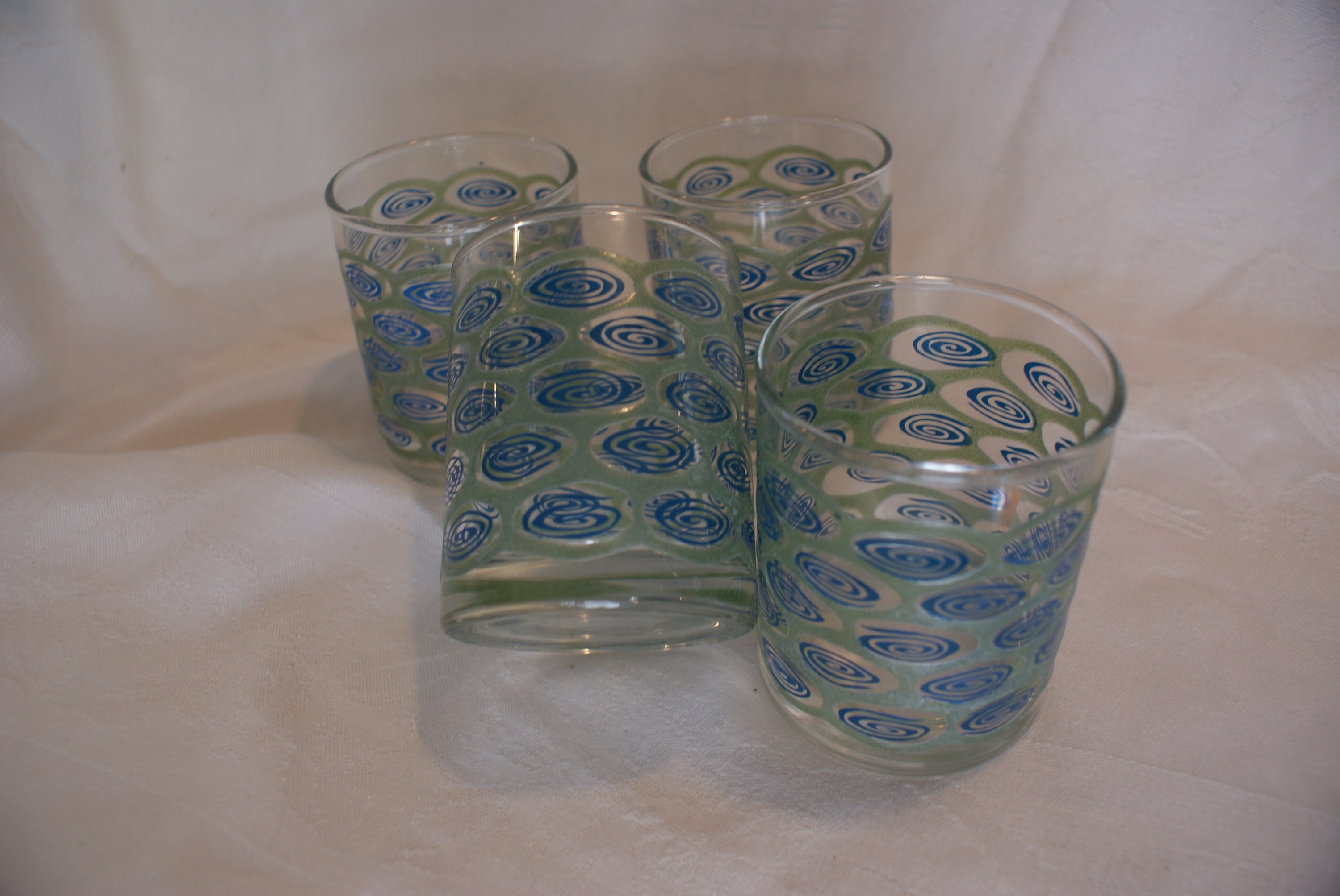 Mid Century Libbey Blue and Green Design Drinking Glasses Bar Etsy