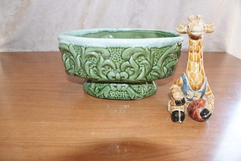 American Bisque Pottery Co. Planter Green Glazed Floral Design Etsy