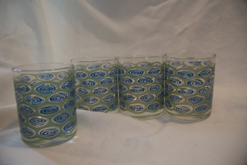 Mid Century Libbey Blue and Green Design Drinking Glasses Bar Etsy